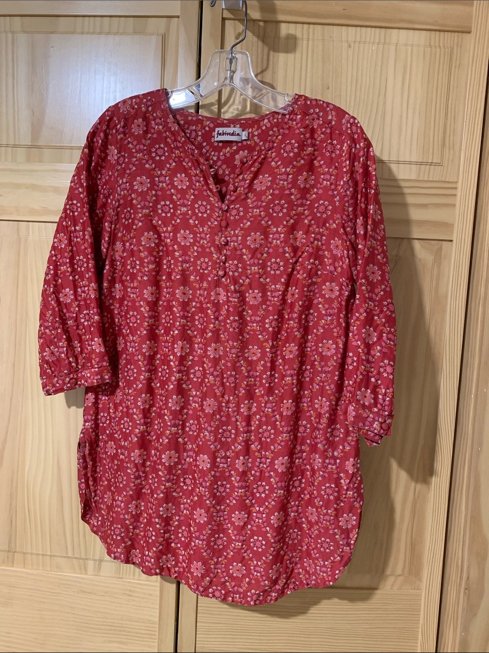 Fabindia Red Floral Tunic Top